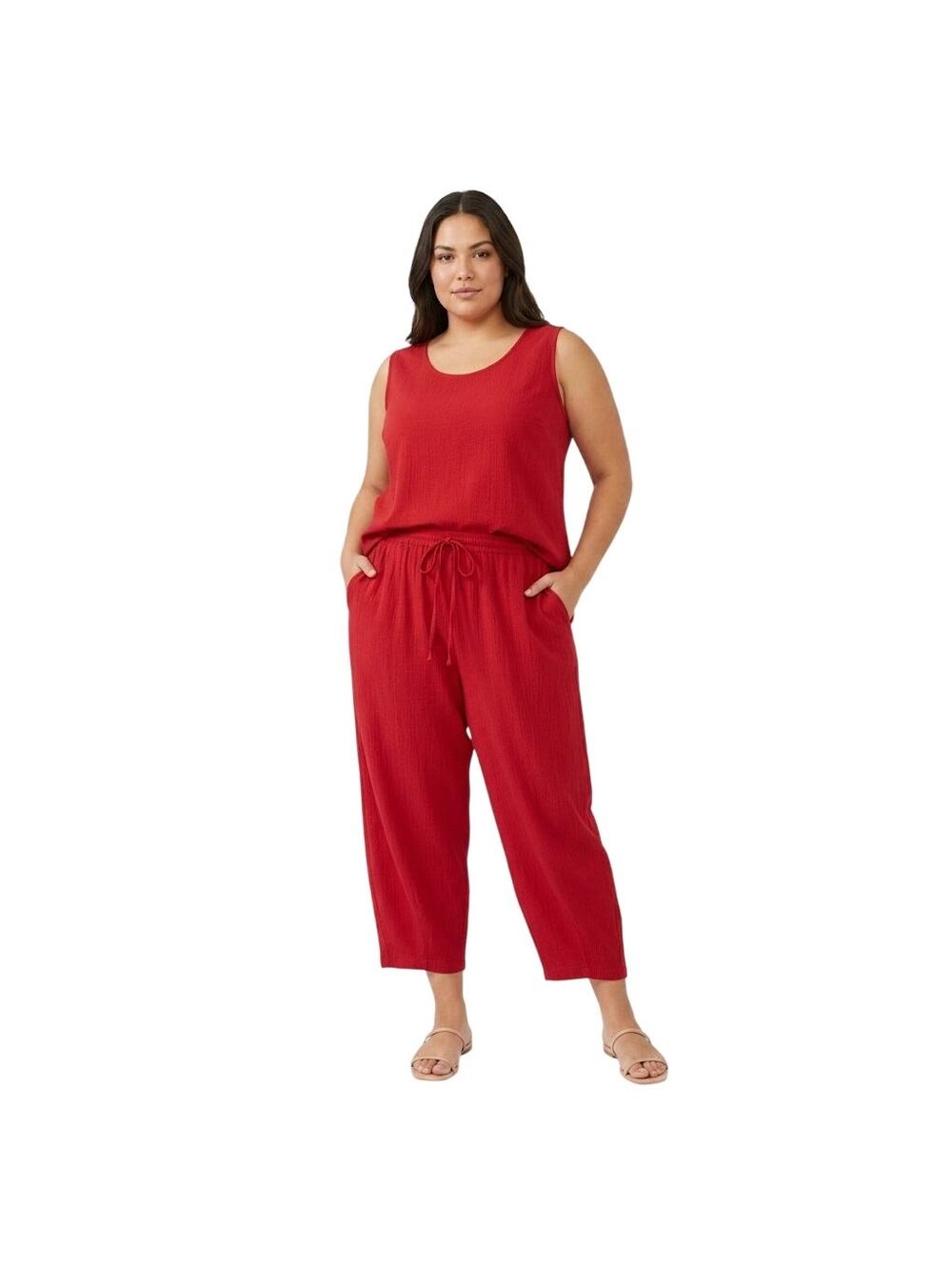 Rebecca Malone Plus Size Red Capris Pockets Elastic Waistband Lightweight 3XL